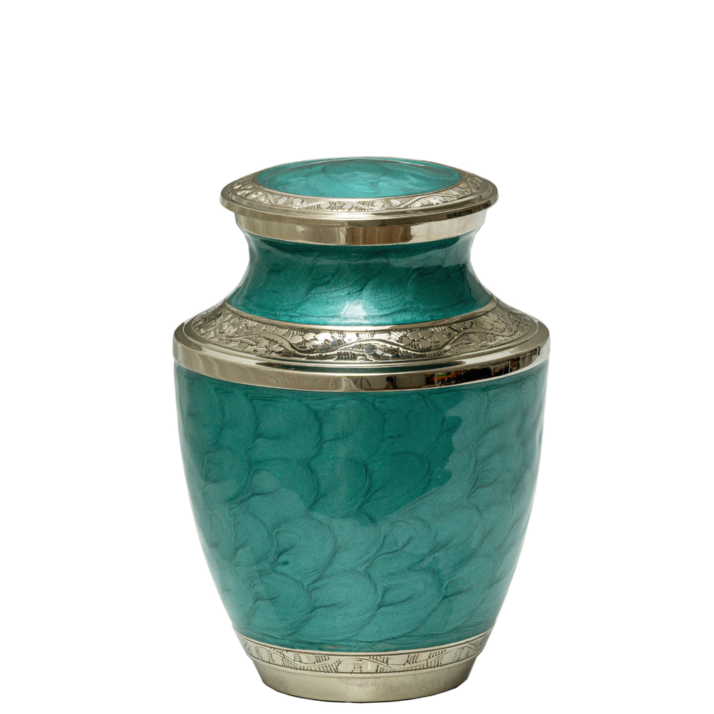 Mother of Pearl Aqua Medium Brass Urn 