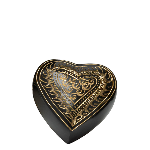 [515 EE] Etched Ebony Brass Heart Keepsake