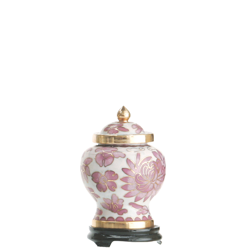 [814 P] Pink Floral Miniature Cloisonne Urn
