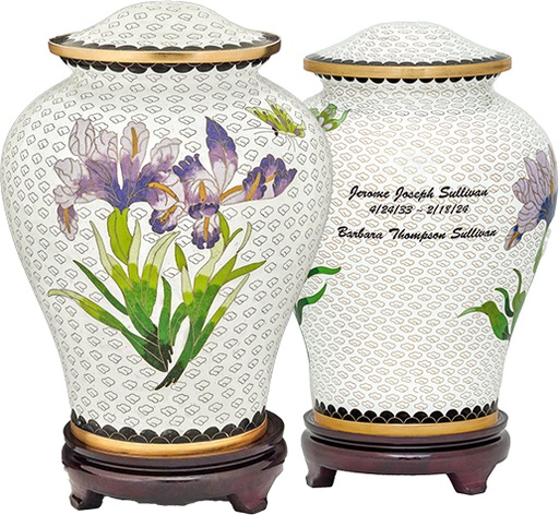 [806 CR] White Iris Adult Cloisonne Urn