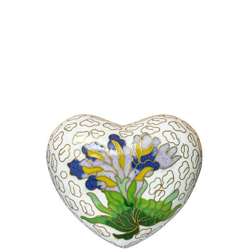 [815 CR] White Iris Cloisonne Heart Keepsake 